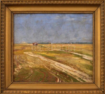 Zombory Lajos (1867-1933): Alföldi táj. Olaj, karton, jelezve jobbra lent. Dekoratív fakeretben, 22,5×26,5 cm