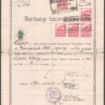 1939 Kispest, illetőségi bizonyítvány illetékbélyegekkel