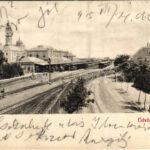 1905 Győr, pályaudvar, vasútállomás, vonatok. Berecz Viktor kiadása (fl)