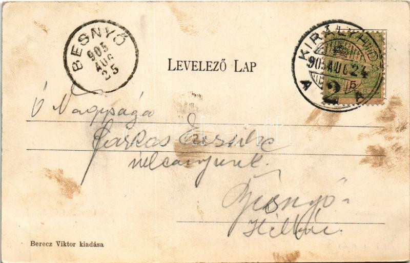 1905 Győr, pályaudvar, vasútállomás, vonatok. Berecz Viktor kiadása (fl) - Image 2