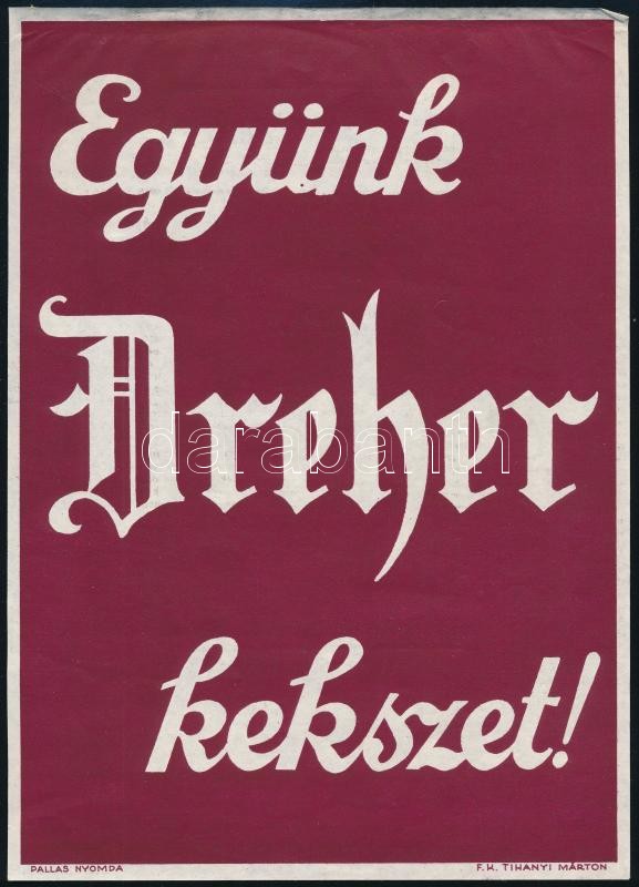 cca 1930-1940 'Együnk Dreher kekszet!', Bp., Pallas-ny., villamosplakát, 23,5x17 cm