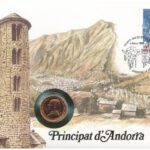 Andorra 1986. 25c felbélyegzett borítékban, bélyegzéssel, német nyelvű leírással T:1 Andorra 1986. 25 Centims in envelope with stamp and cancellation, with german language description C:UNC