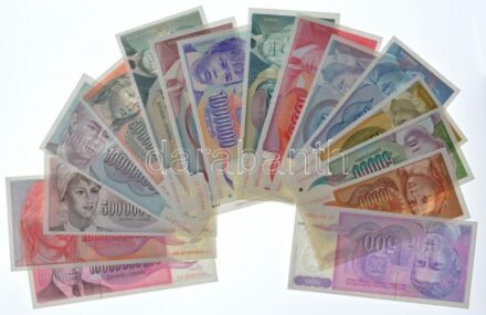 Jugoszlávia 1992. 100D + 500D + 1000D + 5000D + 10.000D + 50.000D + 1993. 100.000D + 500.000D + 1.000.000D + 5.000.000D + 10.000.000D + 50.000.000D + 100.000.000D + 500.000.000D + 1.000.000.000D + 10.000.000.000D T:I-II / Yugoslavia 1992. 100