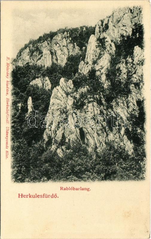 Herkulesfürdő, Baile Herculane; Rablóbarlang. R. Krizsány kiadása / cave (gyűrődés / crease)