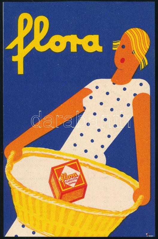 Irsai István (1896-1968): Flora/Polo Szappanpehely, kétoldalas, körbevágott, 18x11 cm