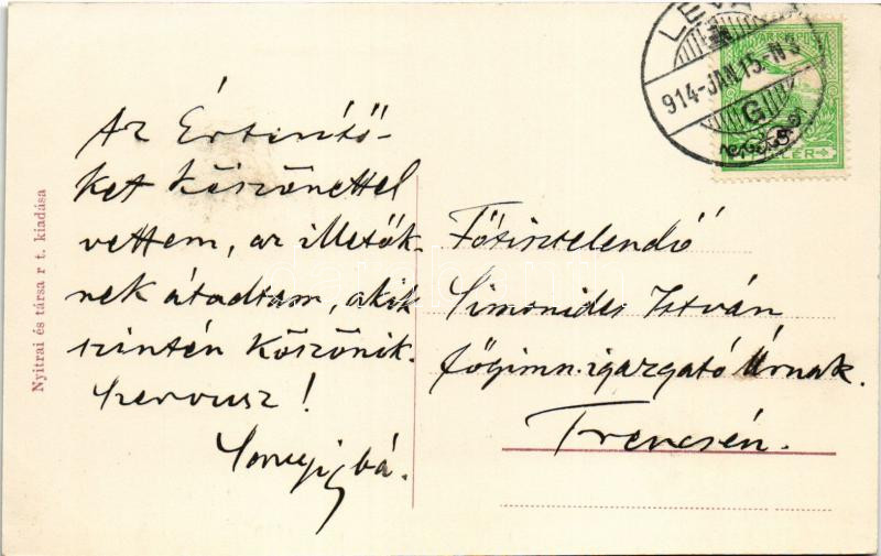 1914 Léva, Levice; Kossuth tér. Nyitrai és társa rt. kiadása / square - Image 2
