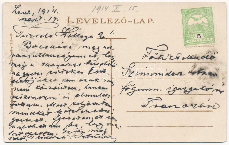 1914 Léva, Levice; Kossuth tér, Állami tanítóképző, sörcsarnok. Schulcz Ignác kiadása / square, teachers training institute, beer hall - Image 2