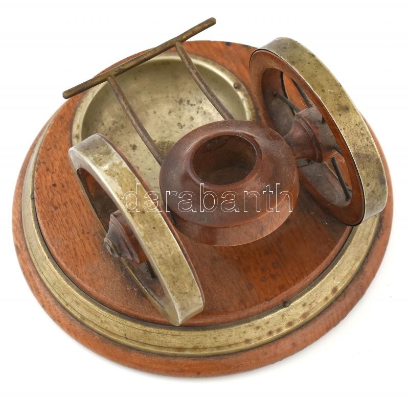 Ágyútalpat formázó asztali dísz, gyertyatartó / hamuzó, fa és fém, kopásnyomokkal, d: 15,5 cm, m: 10,5 cm - Image 2