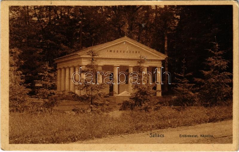 1909 Szliács, Sliac; Erdő részlet, kápolna. Kerekes Miklós kiadása / forest, chapel (EK)