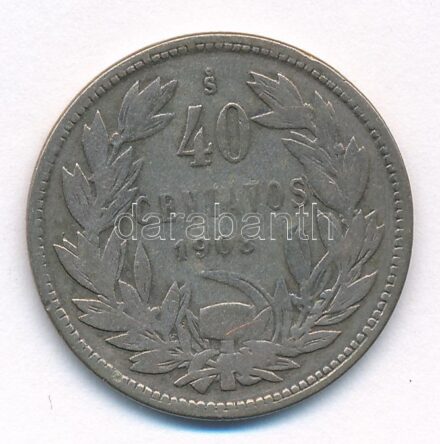 Chile 1908. 40c Ag T:3 Chile 1908. 40 Centavos Ag C:F