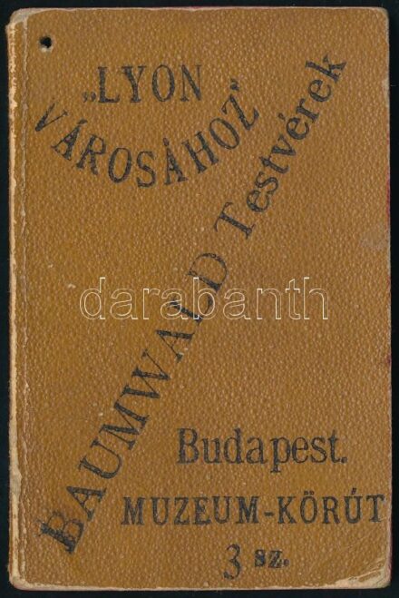 cca 1880-1910 'Baumwald Testvérek 'Lyon Városához' Budapest Múzeum - Körút 3. sz.' ruhaüzletének bevásárló könyvecskéje