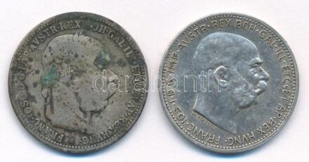 Ausztria 1893. 1K Ag 'Ferenc József' + 1913. 1K Ag 'Ferenc József' T:3,2 patina Austria 1893. 1 Corona Ag 'Franz Joseph' + 1913. Corona Ag 'Franz Joseph' C:F,XF patina Krause KM#2804, KM# 2820