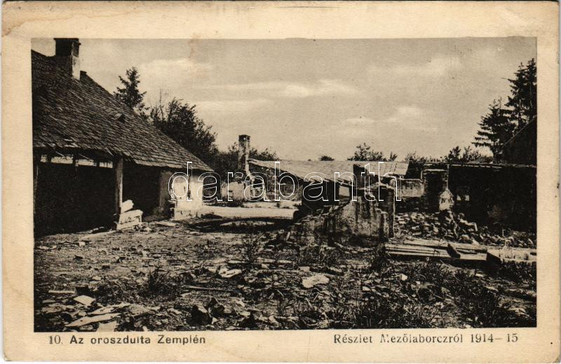 1920 Mezőlaborc, Medzilaborce; Az oroszdúlta Zemplén 10. 1914-15. Házak romjai. Danielisz Lajos vasúti étterem kiadása 3673. / WWI ruins after the Russian attack, houses ruins (fl)