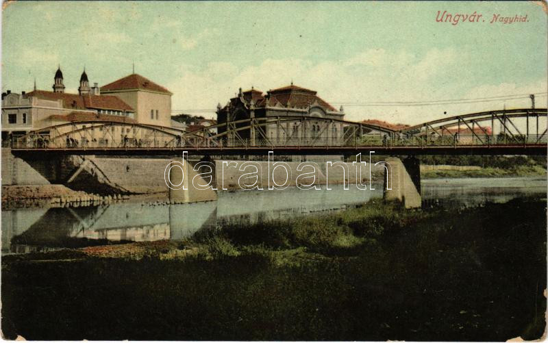 1909 Ungvár, Uzshorod, Uzhhorod, Uzhorod; Nagyhíd, zsinagóga / bridge, synagogue (EK)