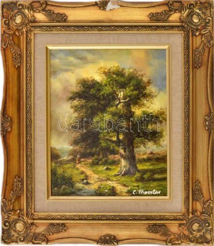 C. Thornton jelzéssel: Hazafelé. Olaj, fa. Dekoratív, sérült fakeretben. 25x20 cm