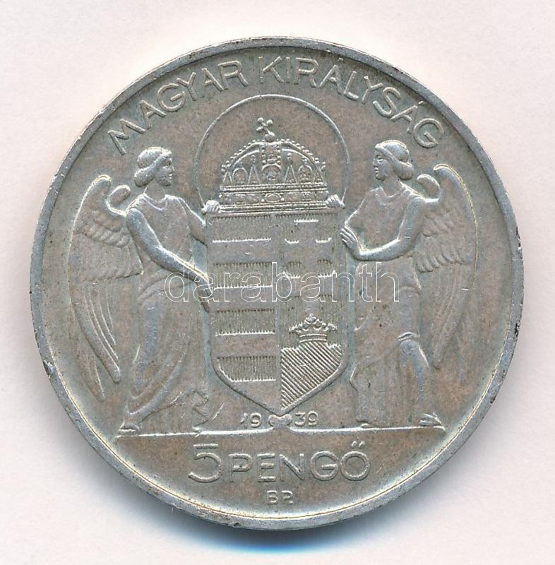 1939. 5P Ag 'Horthy balra' T:2 kis patina Adamo P8.2 - Image 2