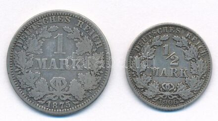 Német Birodalom 1875A 1M Ag + 1906A 1/2M Ag T:3,2- German Empire 1875A 1 Mark Ag + 1906A 1/2 Mark Ag C:F,VF
