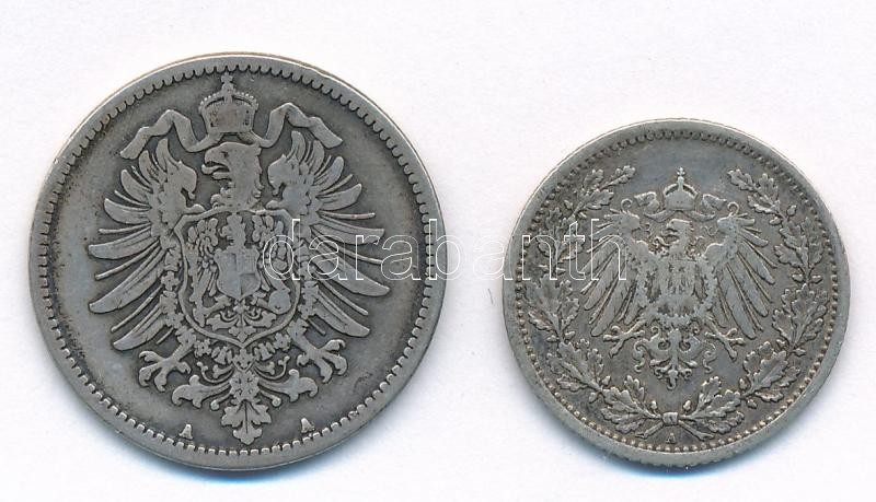 Német Birodalom 1875A 1M Ag + 1906A 1/2M Ag T:3,2- German Empire 1875A 1 Mark Ag + 1906A 1/2 Mark Ag C:F,VF - Image 2