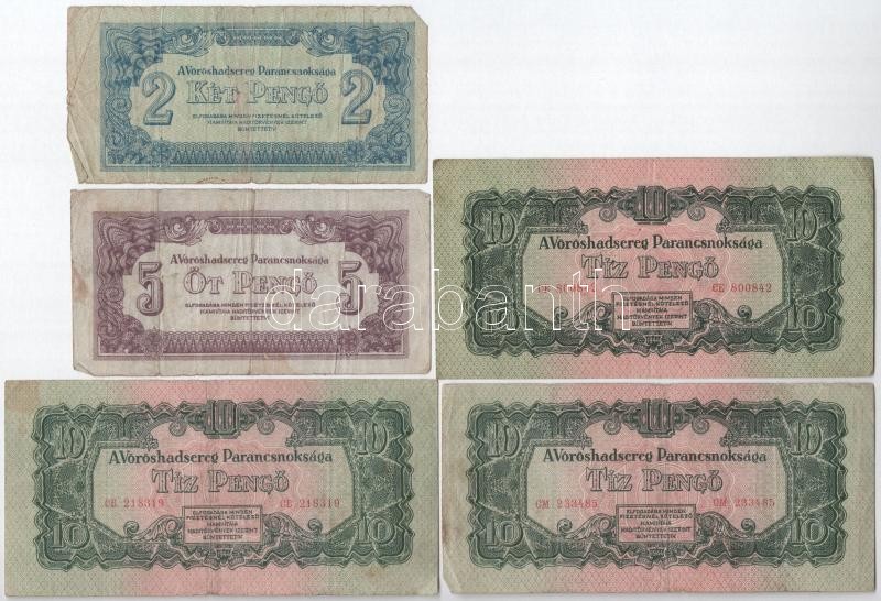 1944. 2P + 5P + 10P (3x) + 20P (3x) 'A Vöröshadsereg Parancsnoksága' T:III,III-