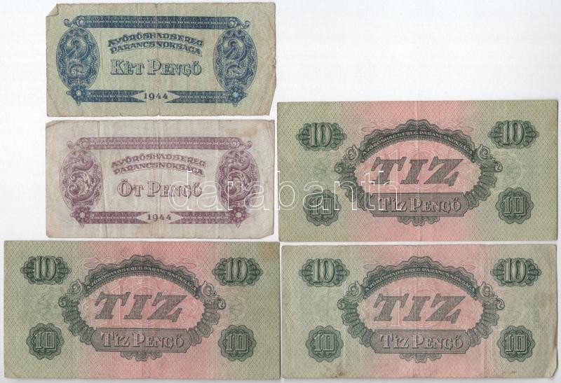 1944. 2P + 5P + 10P (3x) + 20P (3x) 'A Vöröshadsereg Parancsnoksága' T:III,III- - Image 2