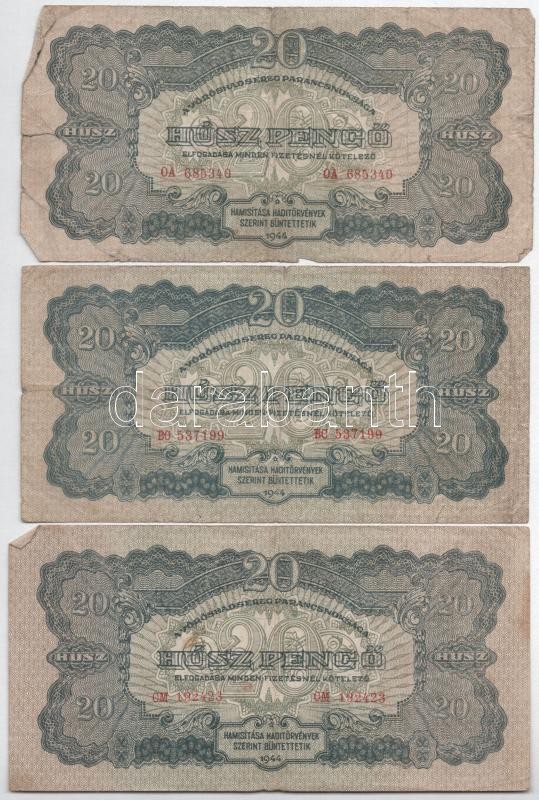 1944. 2P + 5P + 10P (3x) + 20P (3x) 'A Vöröshadsereg Parancsnoksága' T:III,III- - Image 3
