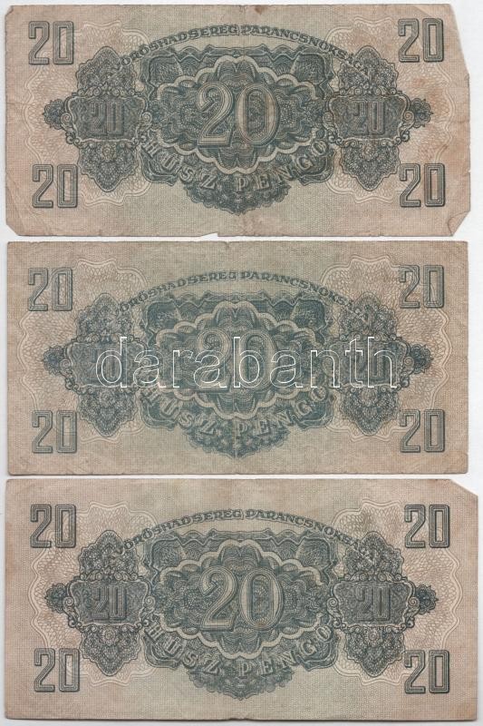 1944. 2P + 5P + 10P (3x) + 20P (3x) 'A Vöröshadsereg Parancsnoksága' T:III,III- - Image 4