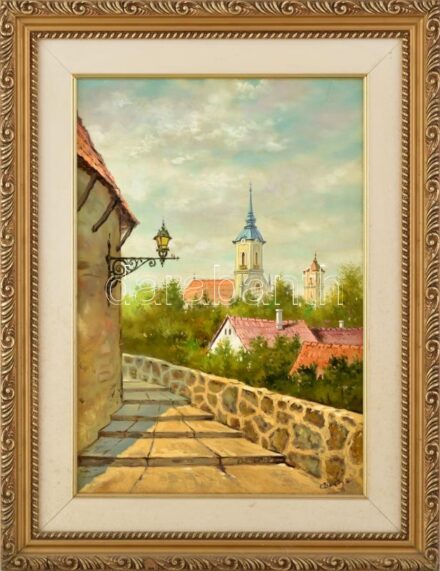 Czinege Zsolt (1964-): Szentendre. Olaj, farost, jelzett. 50×35 cm, dekoratív fakeretben.