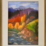 Olvashatatlan jelzéssel: Színes táj. Akvarell, papír. Dekoratív, üvegezett fakeretben.48x34 cm