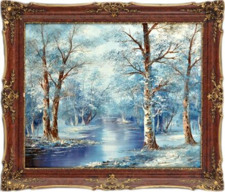 Olvashatatlan jelzéssel: Téli táj. Olaj, vászon. Dekoratív fakeretben. 50x60 cm