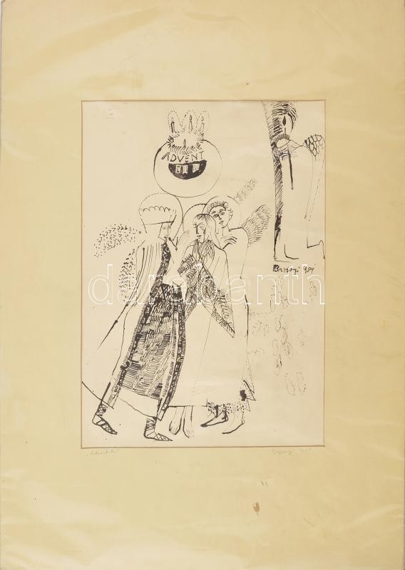Bazsonyi Arany (1928-2011): Advent. Tus, papír, jelzett 30x42 cm