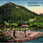 Rózsahegy, Ruzomberok; Csebrathegy, tutajosok faúsztatáskor. Kiadja Valuch János / Vrch Cebrat / mountain, timber transport by rafters
