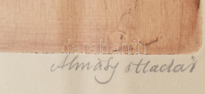 Almásy Aladár (1945-): Tüdő tangó. Színezett rézkarc, papír, sorszámozott, 12/25, jelzett, keretben 25x20 cm - Image 2