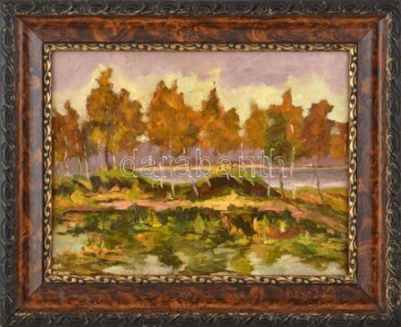 Bosznay István (1868-1944): Tükröződő fények. Olaj, vászon, jelzés nélkül. Javított. Dekoratív fakeretben, 30×40 cm