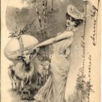 1905 Fröhliche Ostern! / Easter greeting art postcard with lady and sheep. K.V.i.B. 12. Serie 530. (EK)