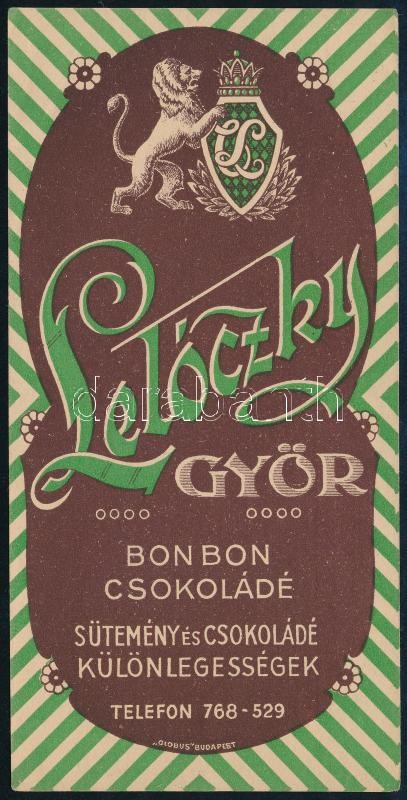 Lelóczky Győr bonbon, csokoládé számolócédula