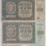 Horvátország 1941. 10K + 100K (3x) T:III,III- Croatia 1941. 10 Kuna + 100 Kuna (3x) C:F,VG Krause P#5, P#2