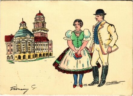 1938 Zenta, Senta; Új városháza. A vidék népviselete. Kiadja a Délvidéki Egyetemi és Főiskolai Hallgatók Egyesülete / Hungarian irredenta propaganda, new town hall, folk costumes s: Tusnády (EK)