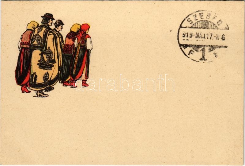 1919 Magyar folklór művészlap. Rigler r.-t. R.J.E. / Hungarian folklore art postcard