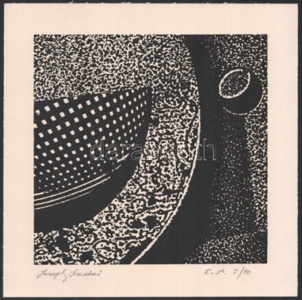 Joseph Kádár (1936-2019): Dualista kompozíció. Szitanyomat, papír, jelzett, művészpéldány E.A. 5/10 számozással. Hátoldalán a művész pecsétjével. 18,5x19 cm