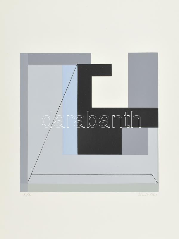 Konok Tamás (1930-2020): Geometrikus kompozíció, 1991. Szitanyomat, papír, jelzett. Számozott: X/II.. 28×28 cm