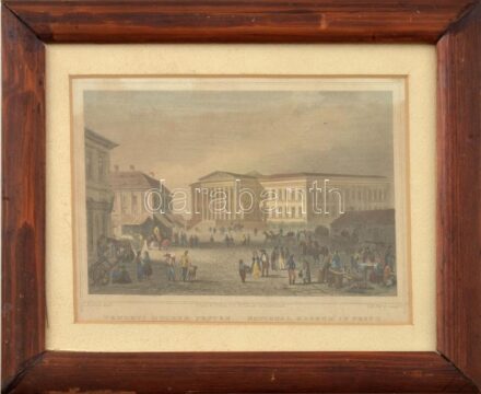 Ludwig Rohbock (1820-1883), Georg Michael Kurz (1815-1883): Nemzeti Múzeum Pesten. Színezett acélmetszet, papír, jelzett a metszeten. Verlag G.G Lange Darmstadt kiadása. Kissé sérült és foltos,12,5×17 cm / Ludwig Rohbock (1820-1883),