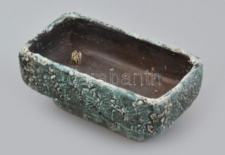 Mihály Béla retro kerámia ikebana tartó. Mázas kerámi, jelzett, hibátlan 18x10 cm