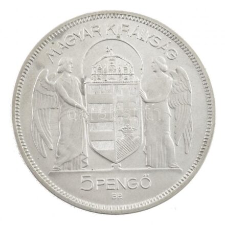 1930. 5P Ag 'Horthy jobbra' jelzés nélküli Artex-utánveret(?) (25,41g) T:1 (eredetileg P) / Hungary 1930. 5 Pengő Ag 'Horthy' Artex restrike without mark(?) (25,41g) C:UNC (originally P) Adamo P8