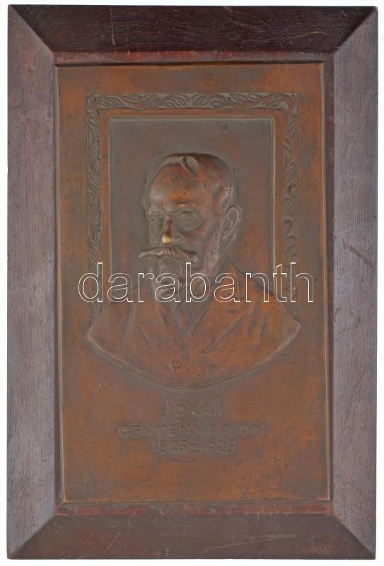 Markup Béla (1873-1952) 1925. 'Jókai Centenárium 1825-1925' bronz plakett (226x138mm) felakasztható fatáblára csavarozva (287x192mm) T:2