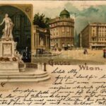 1898 (Vorläufer) Wien, Vienna, Bécs; Mozart Denkmal, Albrechts Platz. Kunstanstalt J. Miesler Art Nouveau, floral, litho (EK)