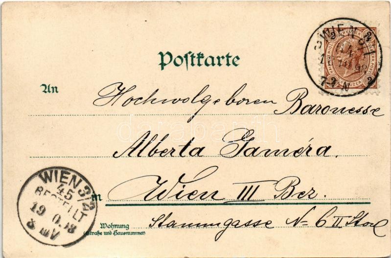 1898 (Vorläufer) Wien, Vienna, Bécs; Mozart Denkmal, Albrechts Platz. Kunstanstalt J. Miesler Art Nouveau, floral, litho (EK) - Image 2