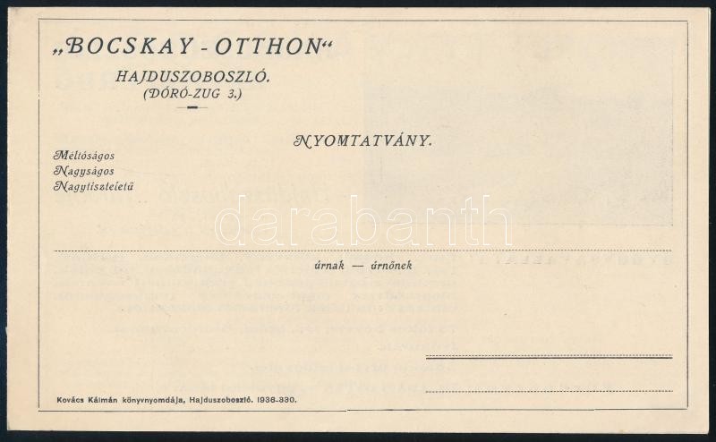 cca 1936 A 'Bocskay-Otthon' Hajdúszoboszló tájékoztató prospektusa