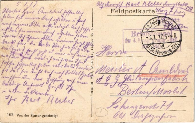 1917 Volltreffer in einen Eisenbahnwagen + K.D. Feldpostexped. d. 51. Reserve-Div. - Image 2