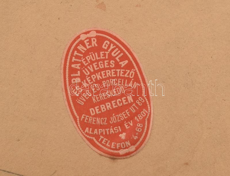 Bosznay István (1868-1944): Nyári rét, 1928. Olaj, falemez, jelezve jobbra lent. Dekoratív fakeretben, keret hátoldalán Blattner Gyula debreceni képkeretező korabeli címkéjével. 13,5×21 cm - Image 4