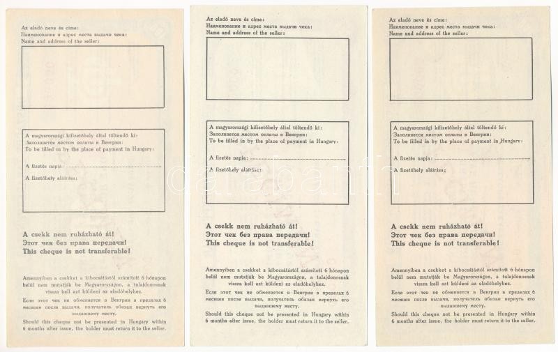~1970. 'Országos Takarékpénztár' csekkekk 100Ft + 200Ft + 500Ft-ról, 'SPECIMEN (MINTA)' bélyegzéssel, '000'-ás sorszámmal T:I- - Image 2